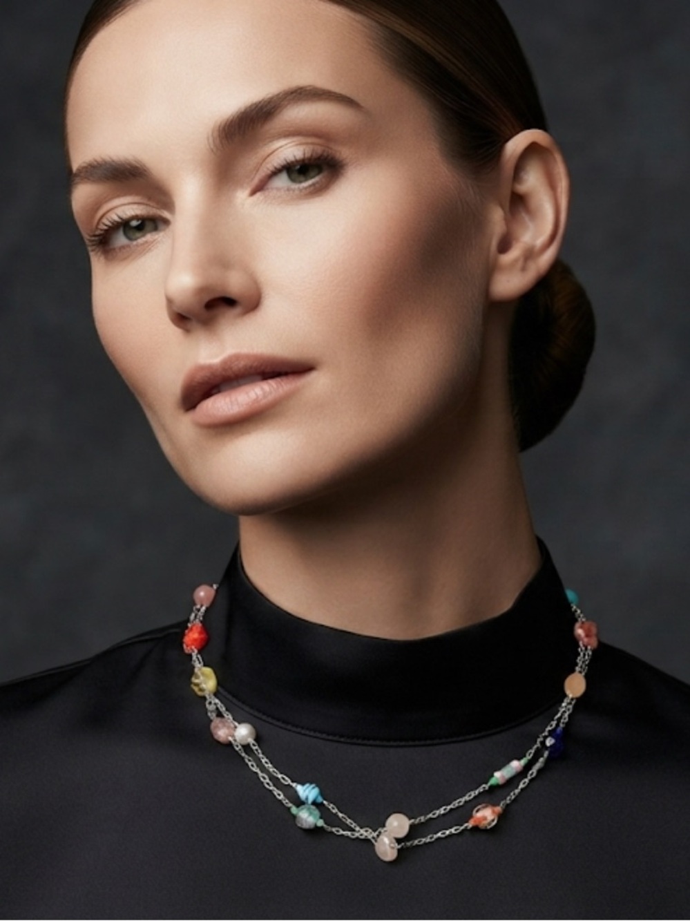 Elegant Multicolor vintage Beaded Silver Necklace